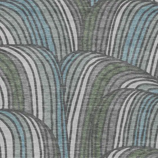 Charcoal And Blue Abstract Washable Indoor Outdoor Area Rug Photo 2