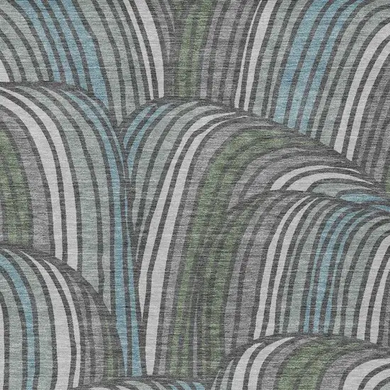 Charcoal And Blue Abstract Washable Indoor Outdoor Area Rug Photo 2