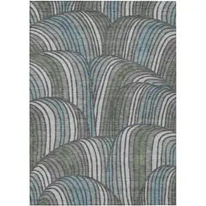 Photo of Charcoal And Blue Abstract Washable Indoor Outdoor Area Rug