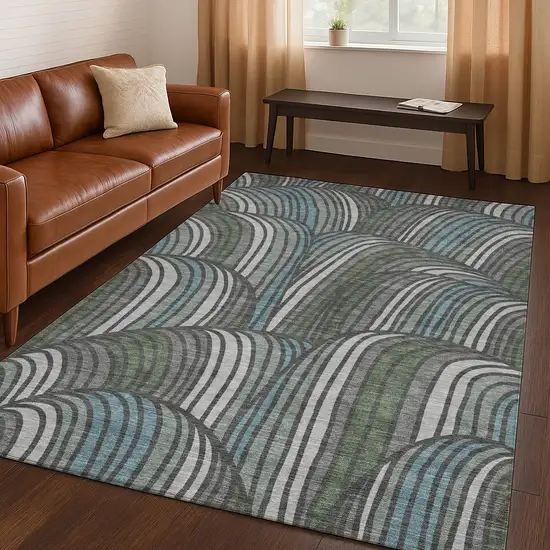 Charcoal And Blue Abstract Washable Indoor Outdoor Area Rug Photo 5
