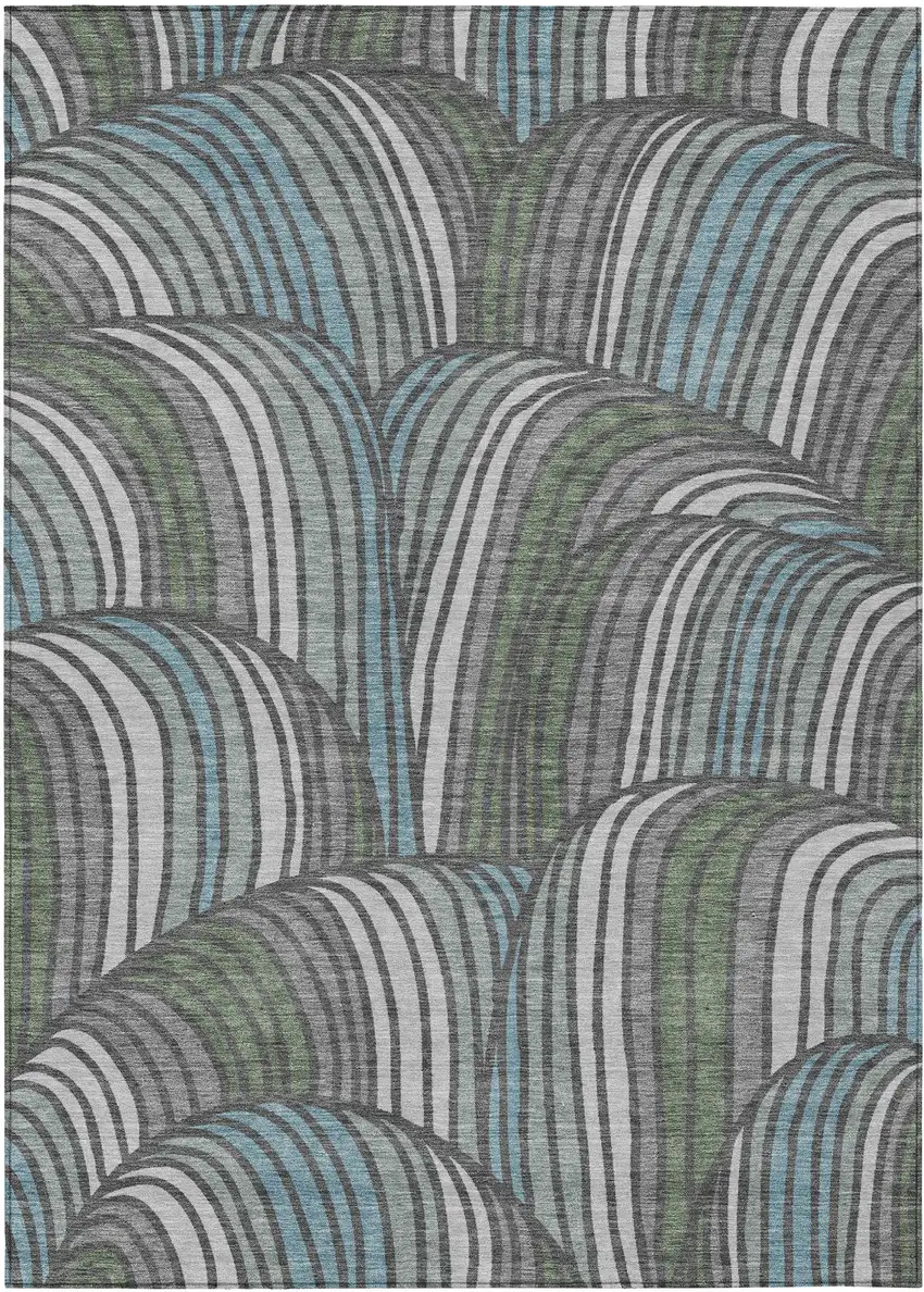 Charcoal And Blue Abstract Washable Indoor Outdoor Area Rug Photo 1