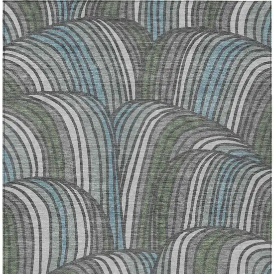 Charcoal And Blue Abstract Washable Indoor Outdoor Area Rug Photo 3