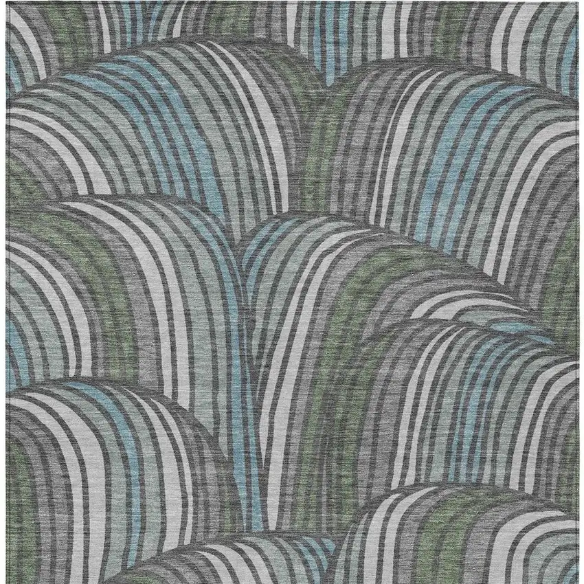 Charcoal And Blue Abstract Washable Indoor Outdoor Area Rug Photo 3