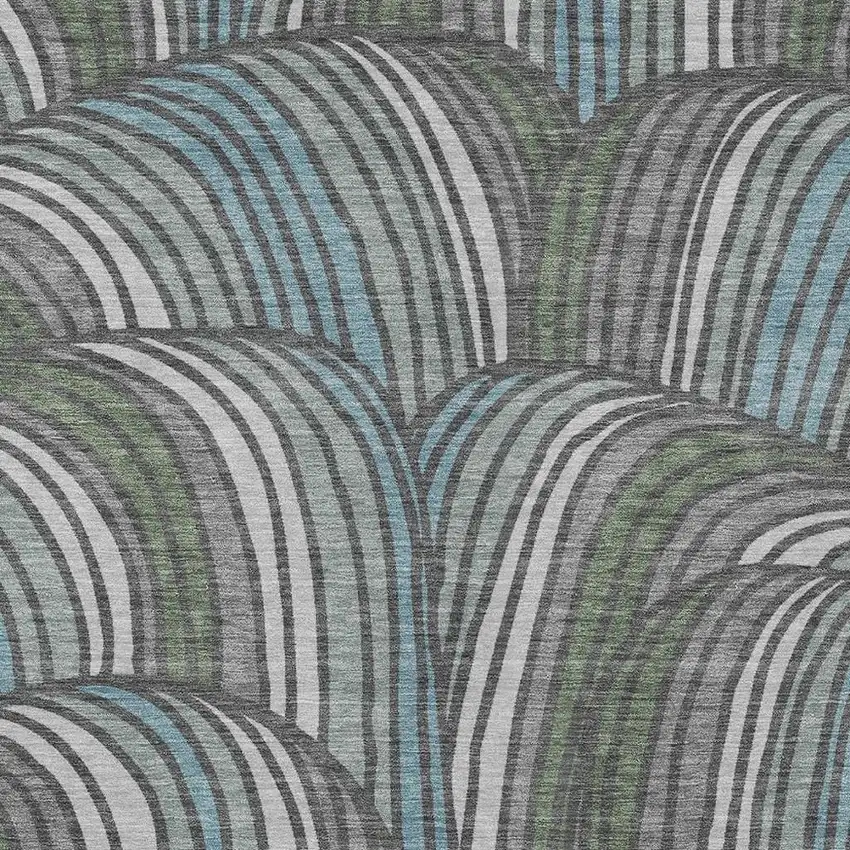 Charcoal And Blue Abstract Washable Indoor Outdoor Area Rug Photo 2