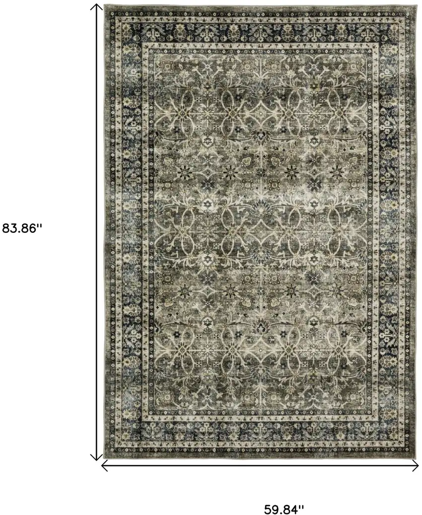 Charcoal And Blue Oriental Area Rug Photo 3