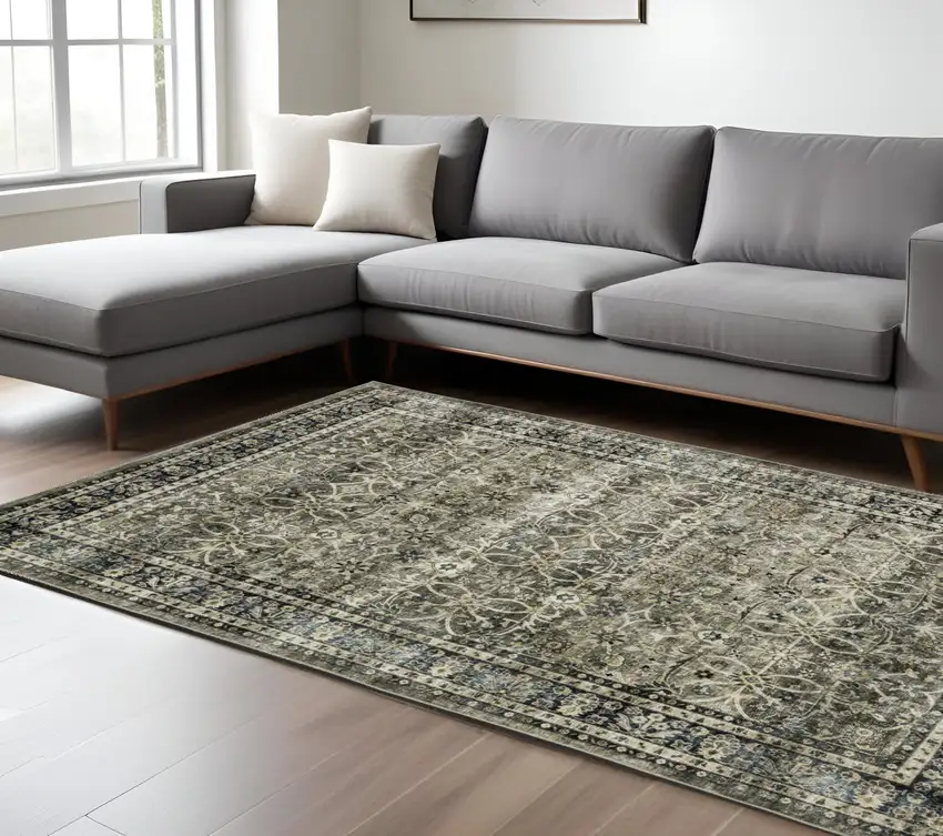 Charcoal And Blue Oriental Area Rug Photo 1