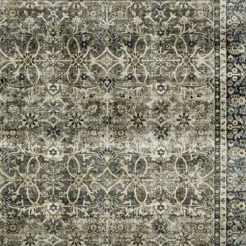 Charcoal And Blue Oriental Distressed Area Rug Photo 8
