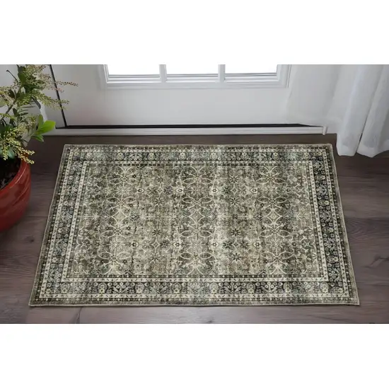 Charcoal And Blue Oriental Distressed Area Rug Photo 1