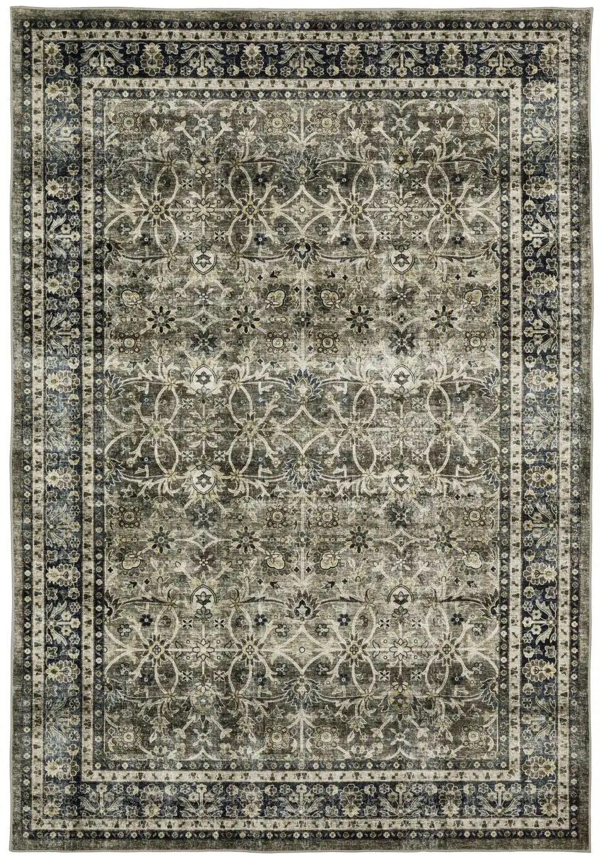 Charcoal And Blue Oriental Distressed Area Rug Photo 2