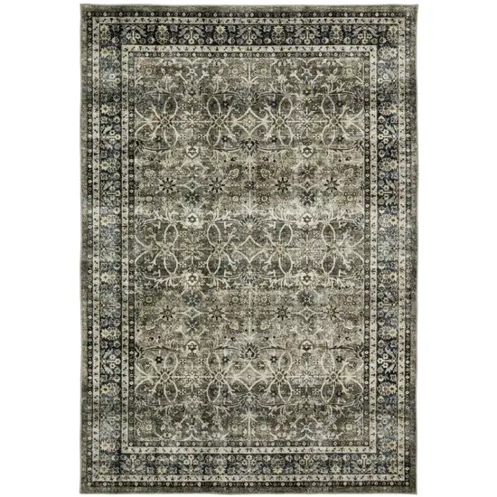 Charcoal And Blue Oriental Distressed Area Rug Photo 2