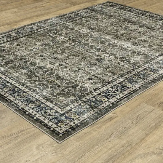 Charcoal And Blue Oriental Distressed Area Rug Photo 4
