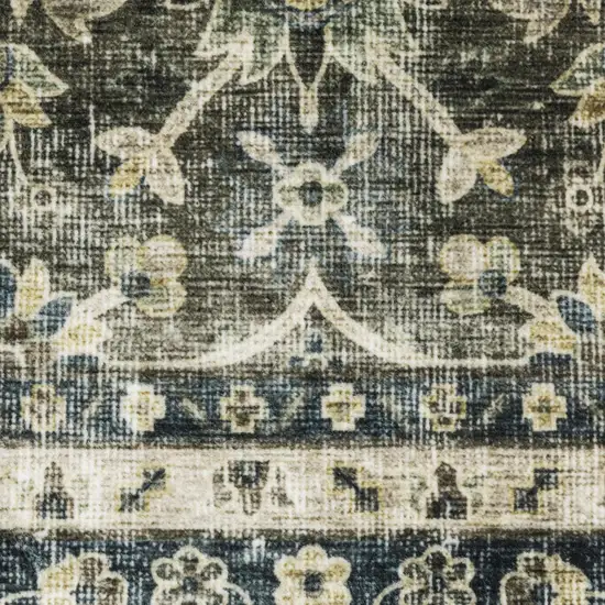 Charcoal And Blue Oriental Distressed Area Rug Photo 6