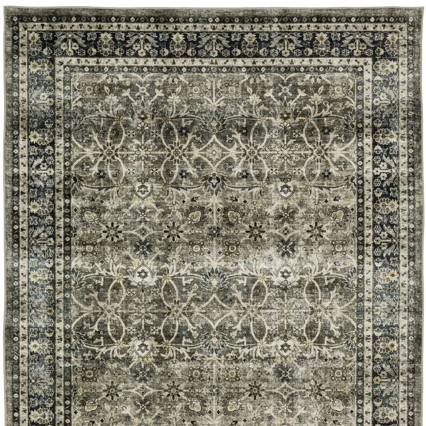 Charcoal And Blue Oriental Distressed Area Rug Photo 9