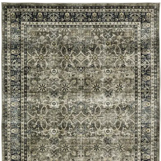 Charcoal And Blue Oriental Distressed Area Rug Photo 9
