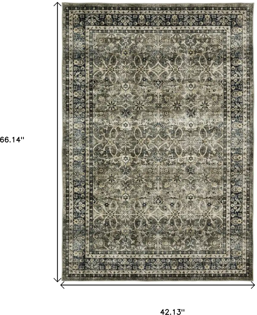 Charcoal And Blue Oriental Distressed Area Rug Photo 3