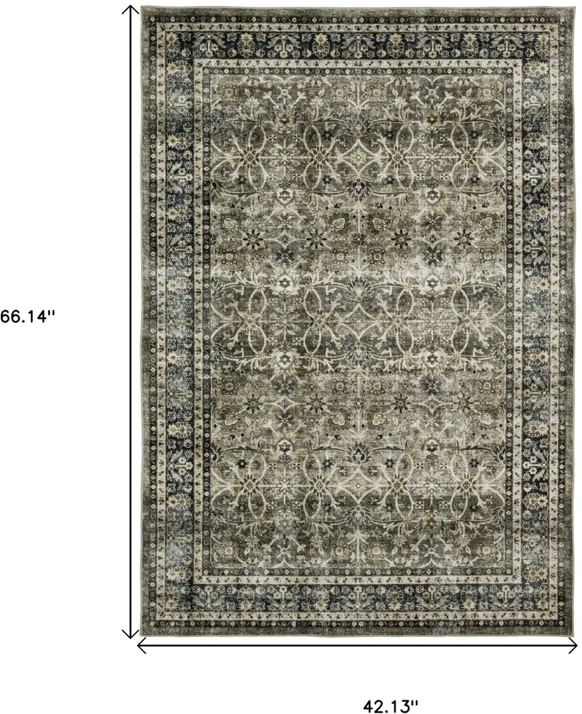 Charcoal And Blue Oriental Distressed Area Rug Photo 3