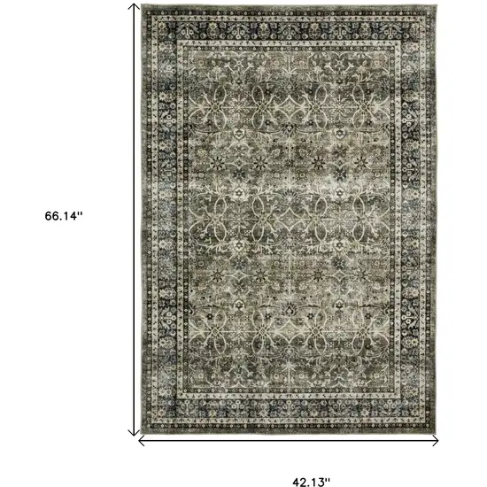 Charcoal And Blue Oriental Distressed Area Rug Photo 3