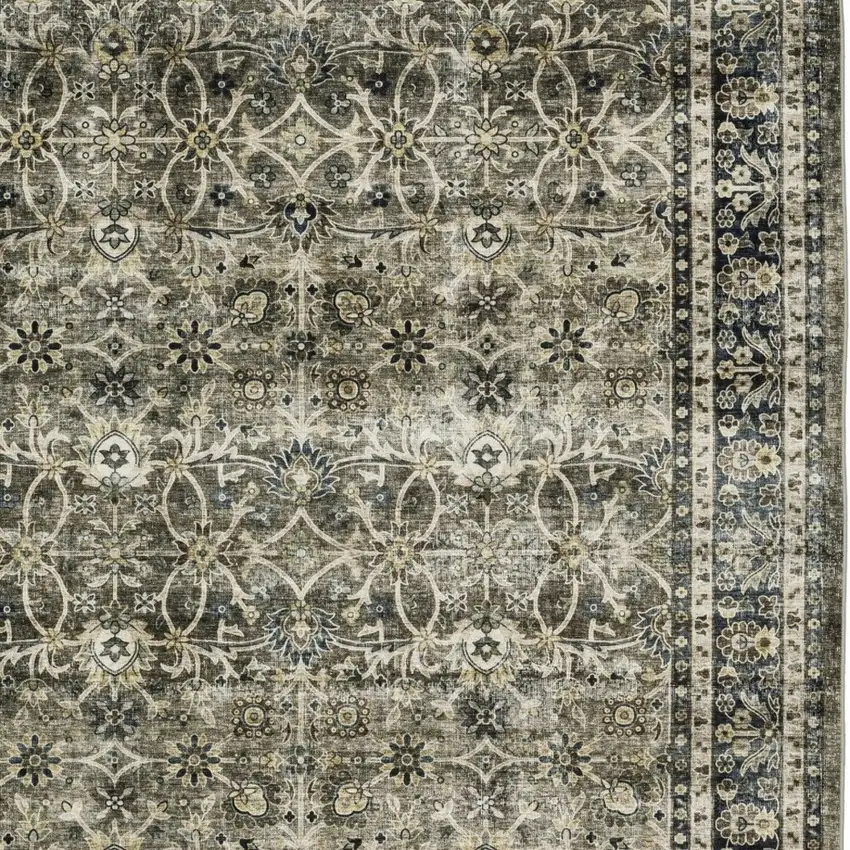 Charcoal And Blue Oriental Distressed Area Rug Photo 8
