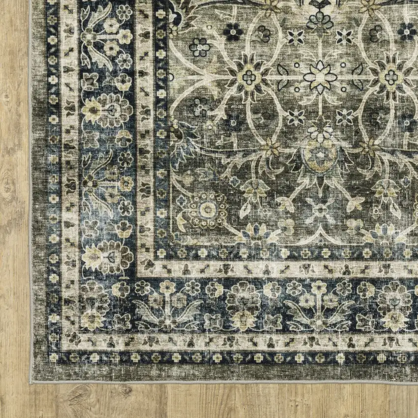 Charcoal And Blue Oriental Distressed Area Rug Photo 7