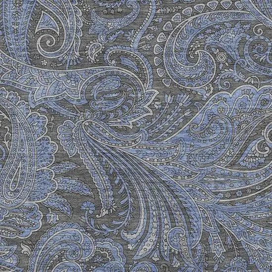 Charcoal And Blue Paisley Washable Area Rug With UV Protection Photo 2