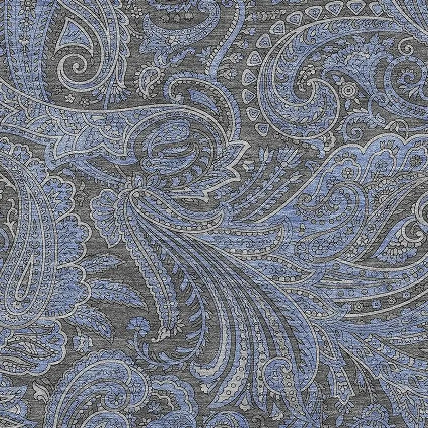 Charcoal And Blue Paisley Washable Area Rug With UV Protection Photo 2