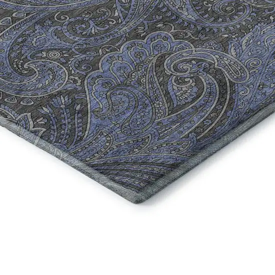 Charcoal And Blue Paisley Washable Area Rug With UV Protection Photo 7