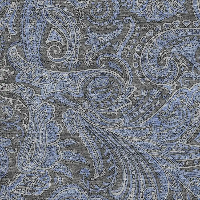 Charcoal And Blue Paisley Washable Area Rug With UV Protection Photo 2