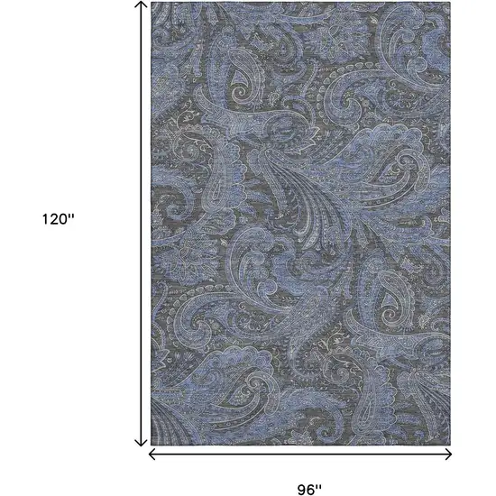 Charcoal And Blue Paisley Washable Area Rug With UV Protection Photo 3