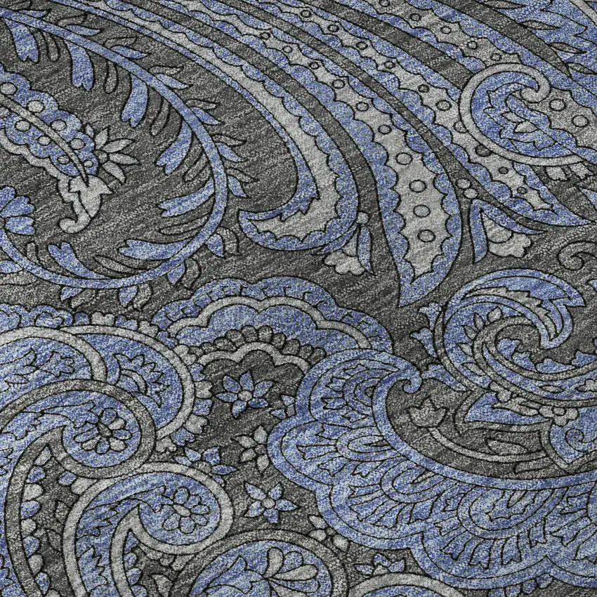 Charcoal And Blue Paisley Washable Area Rug With UV Protection Photo 9