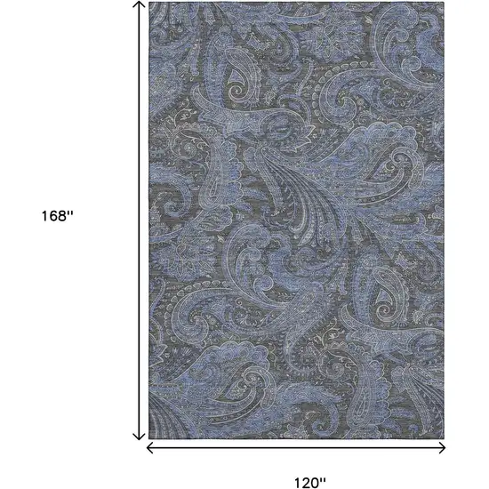 Charcoal And Blue Paisley Washable Area Rug With UV Protection Photo 3