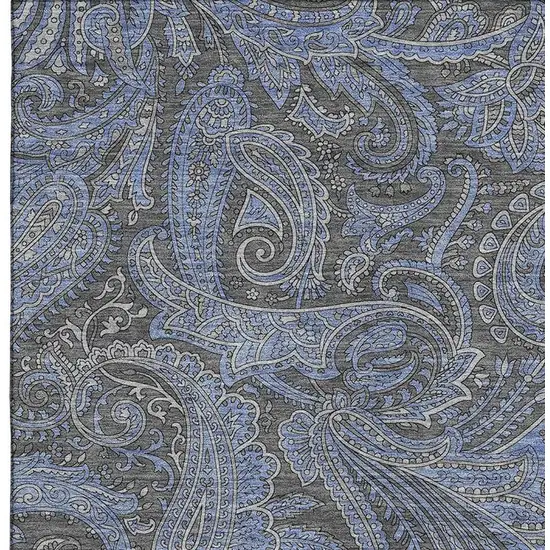 Charcoal And Blue Paisley Washable Area Rug With UV Protection Photo 2