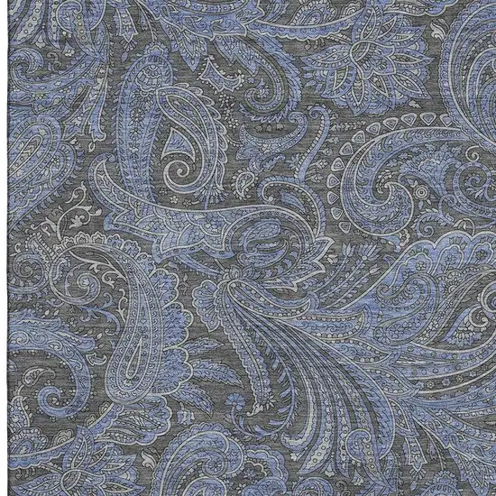Charcoal And Blue Paisley Washable Area Rug With UV Protection Photo 3