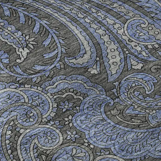 Charcoal And Blue Paisley Washable Area Rug With UV Protection Photo 9