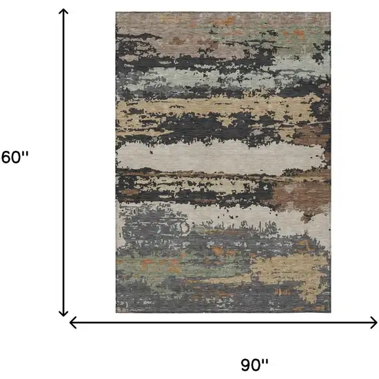 Charcoal And Brown Abstract Washable Indoor Outdoor Area Rug Photo 6