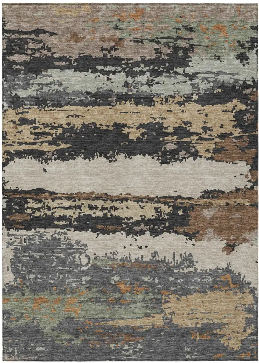 Charcoal And Brown Abstract Washable Indoor Outdoor Area Rug Photo 1
