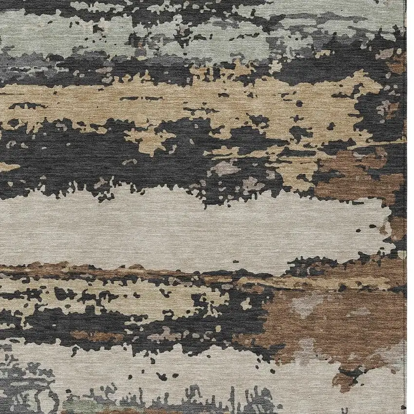 Charcoal And Brown Abstract Washable Indoor Outdoor Area Rug Photo 2