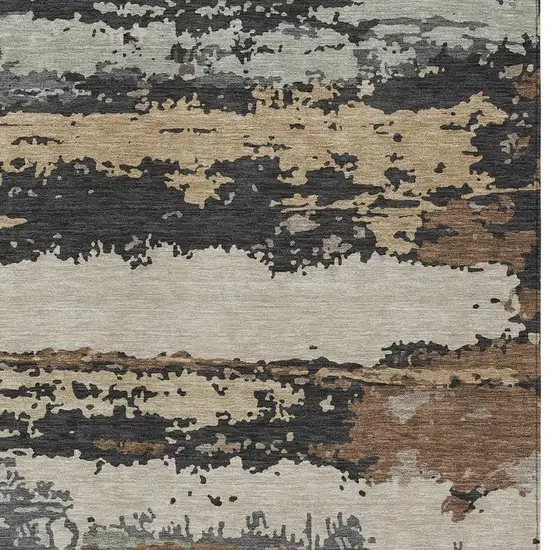 Charcoal And Brown Abstract Washable Indoor Outdoor Area Rug Photo 2