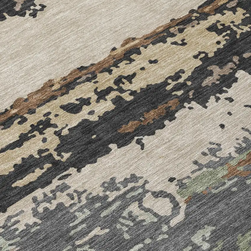 Charcoal And Brown Abstract Washable Indoor Outdoor Area Rug Photo 5