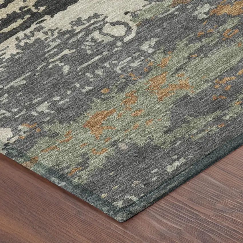 Charcoal And Brown Abstract Washable Indoor Outdoor Area Rug Photo 4