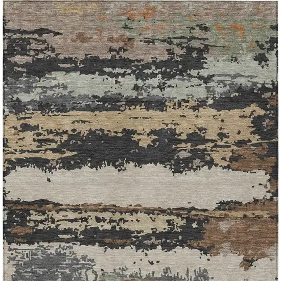 Charcoal And Brown Abstract Washable Indoor Outdoor Area Rug Photo 3