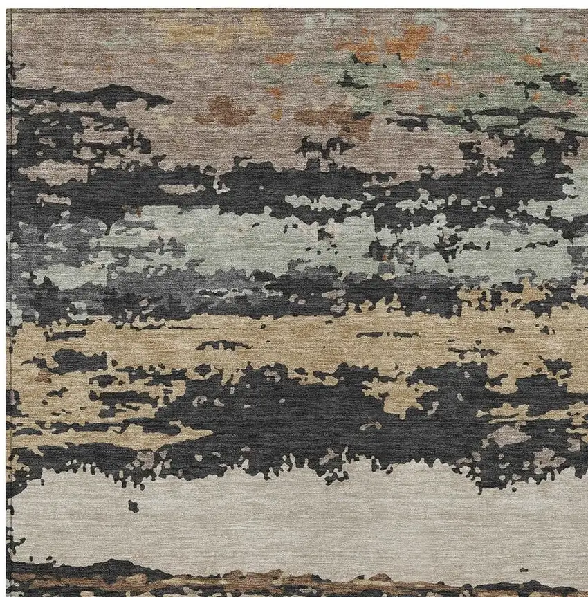 Charcoal And Brown Abstract Washable Indoor Outdoor Area Rug Photo 2