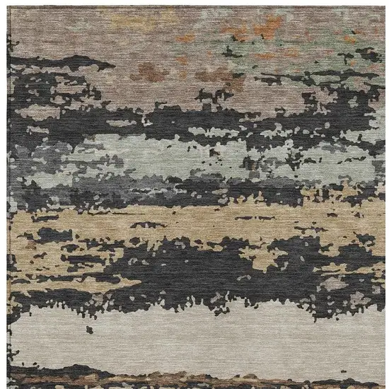 Charcoal And Brown Abstract Washable Indoor Outdoor Area Rug Photo 2