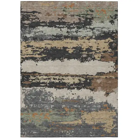 Charcoal And Brown Abstract Washable Indoor Outdoor Area Rug Photo 1