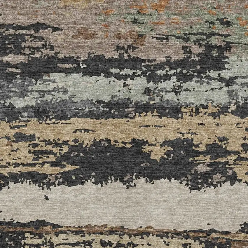 Charcoal And Brown Abstract Washable Indoor Outdoor Area Rug Photo 2