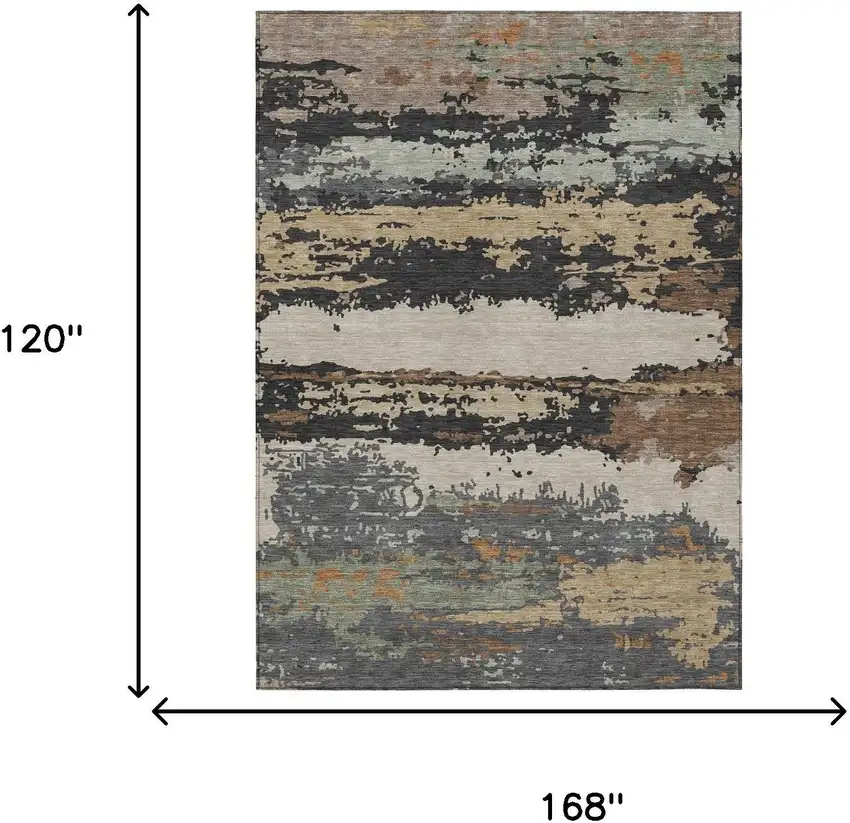 Charcoal And Brown Abstract Washable Indoor Outdoor Area Rug Photo 6