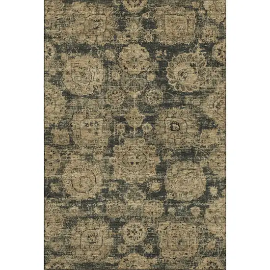 Charcoal And Brown Floral Washable Area Rug With UV Protection Photo 1