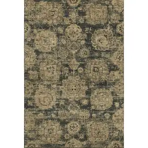 Photo of Charcoal And Brown Floral Washable Area Rug With UV Protection