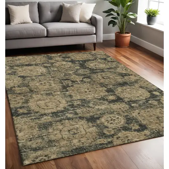 Charcoal And Brown Floral Washable Area Rug With UV Protection Photo 2