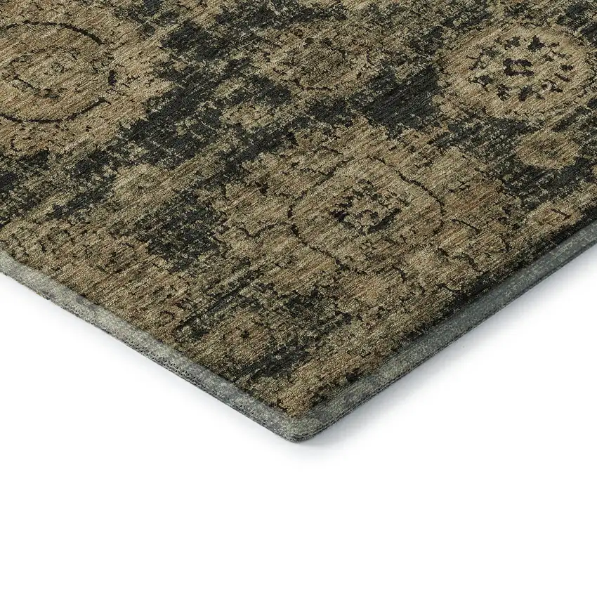 Charcoal And Brown Floral Washable Area Rug With UV Protection Photo 6