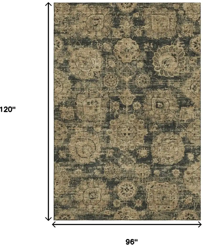 Charcoal And Brown Floral Washable Area Rug With UV Protection Photo 9